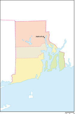 ロードアイランド州郡色分け地図州都あり(日本語)
