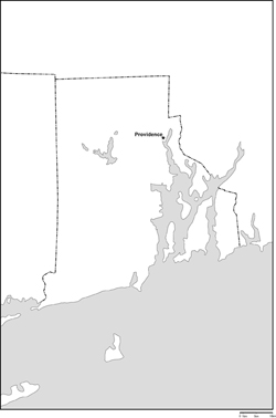 ロードアイランド州白地図州都あり(英語)