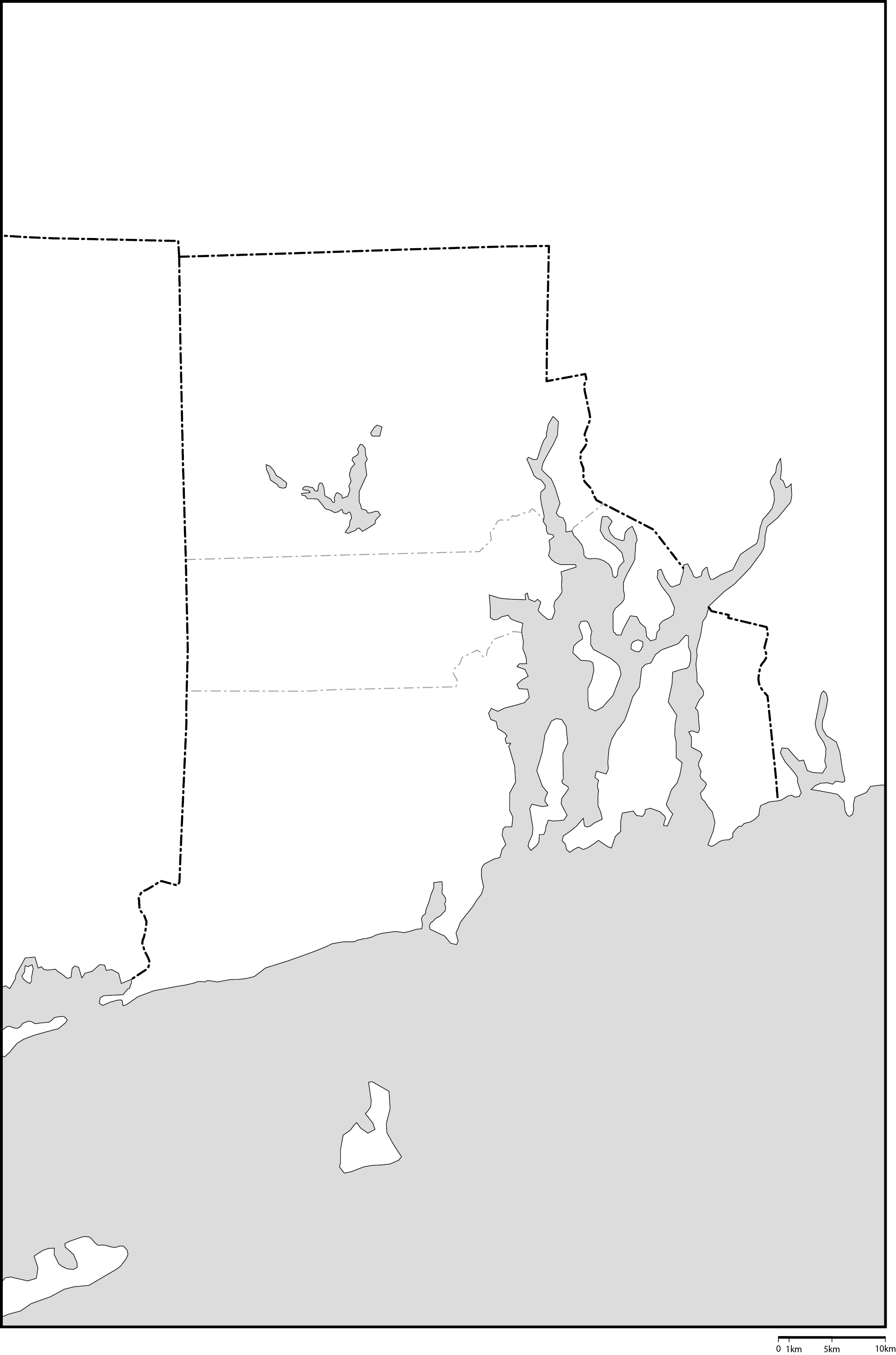 ロードアイランド州郡分け白地図フリーデータの画像