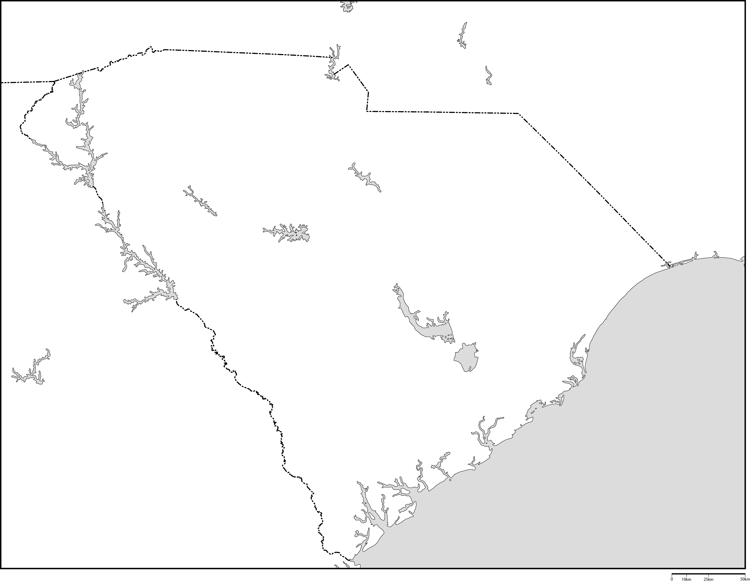 サウスカロライナ州白地図フリーデータの画像