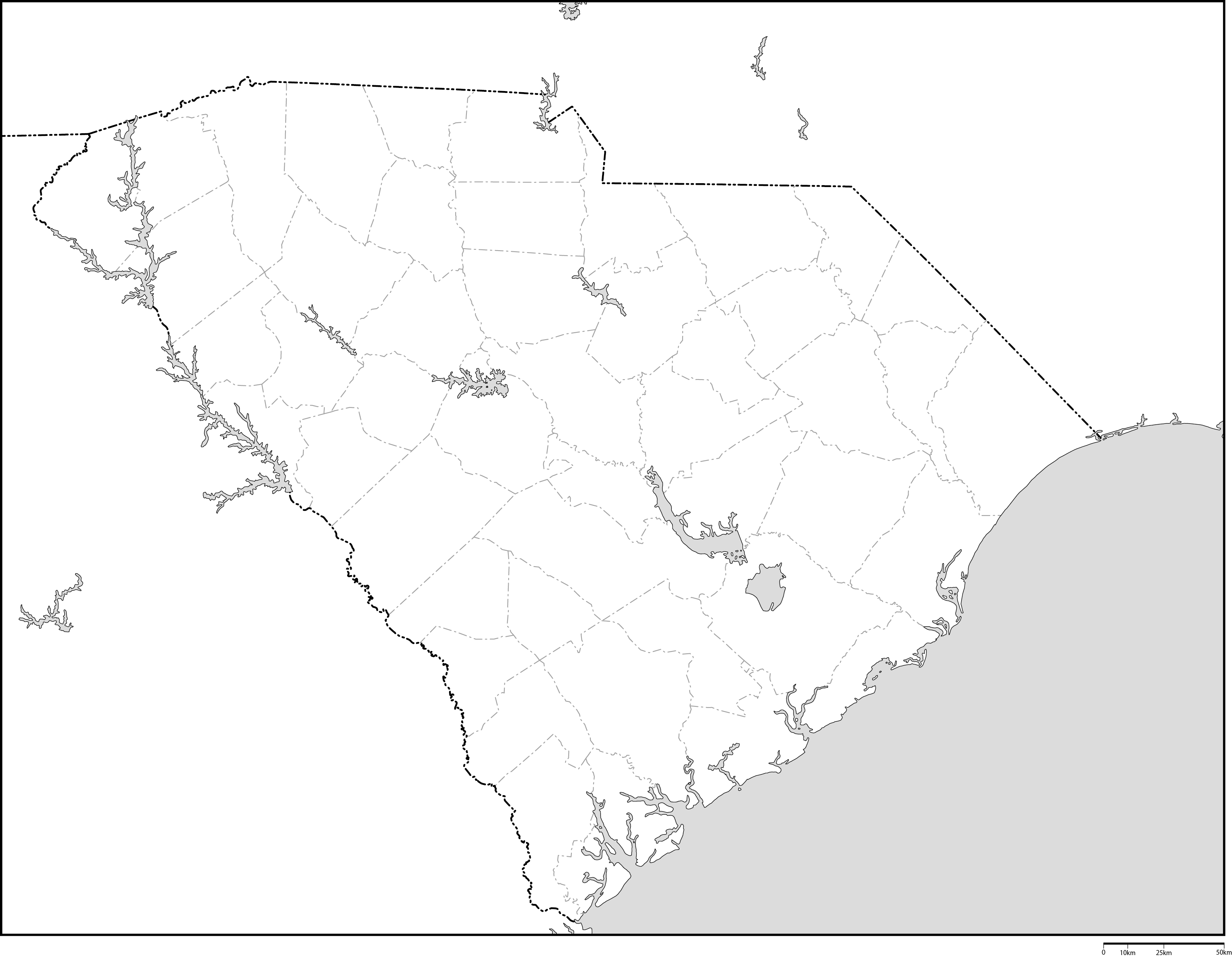 サウスカロライナ州郡分け白地図フリーデータの画像