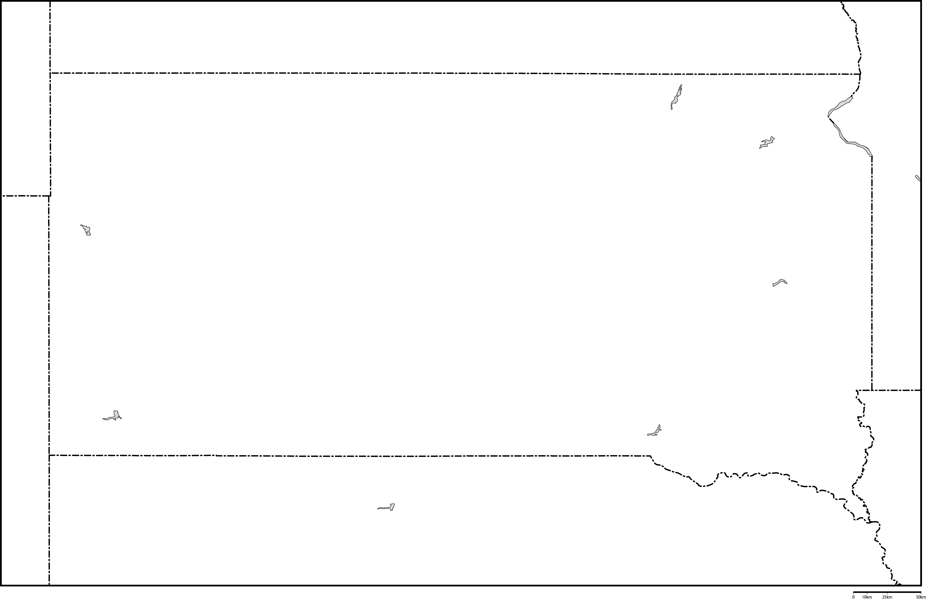 サウスダコタ州白地図フリーデータの画像