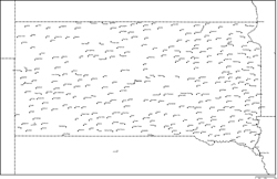 サウスダコタ州白地図州都・主な都市あり(英語)