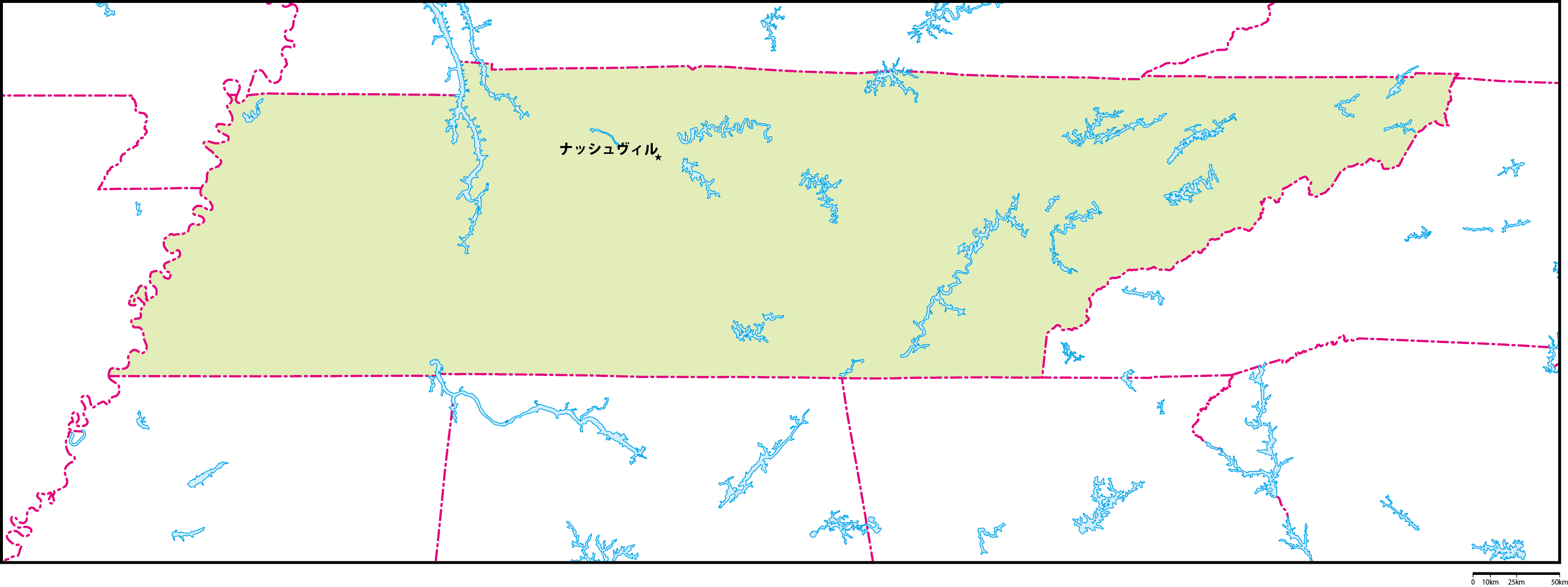 テネシー州地図州都あり(日本語)フリーデータの画像