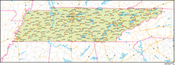 テネシー州地図州都・主な都市・道路あり(英語)
