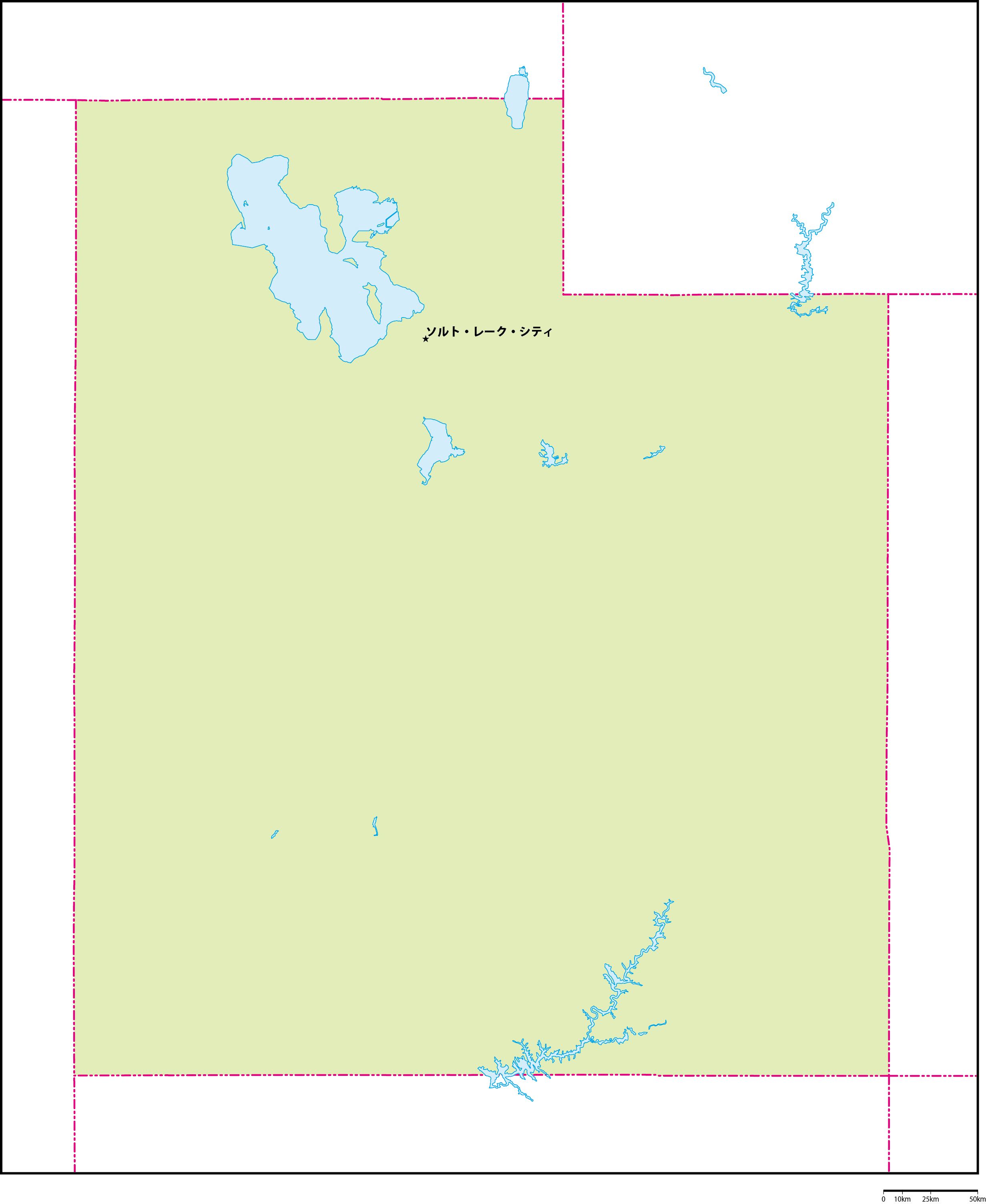 ユタ州地図州都あり(日本語)フリーデータの画像