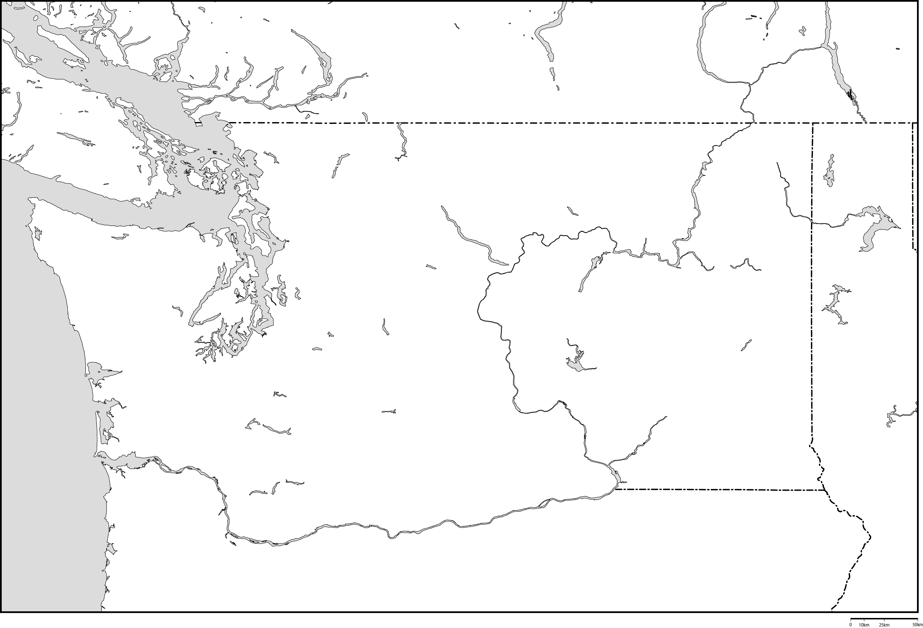 ワシントン州白地図フリーデータの画像