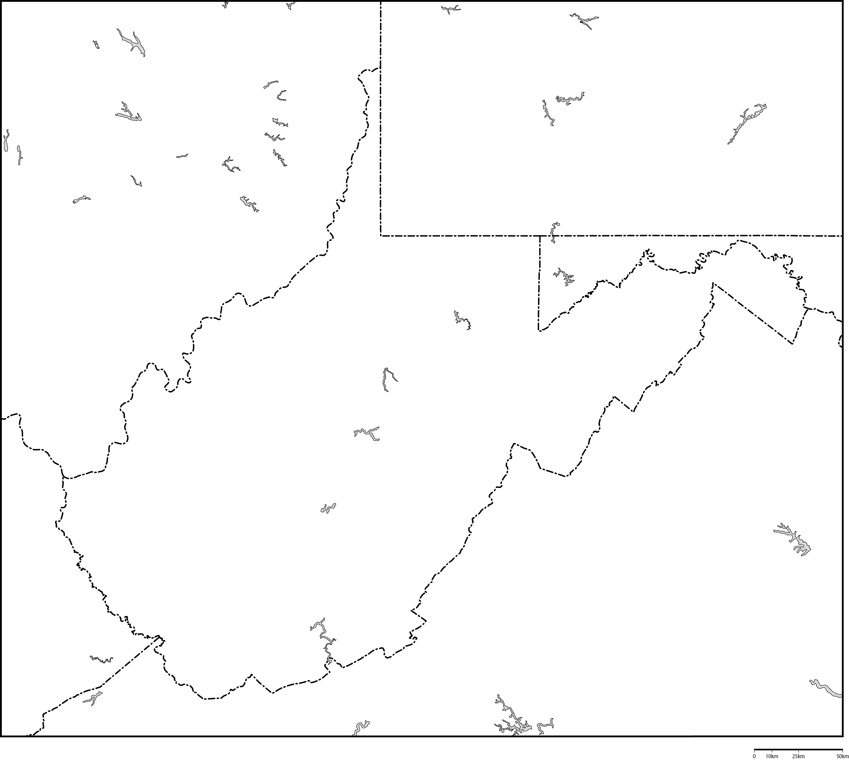 ウェストバージニア州白地図フリーデータの画像