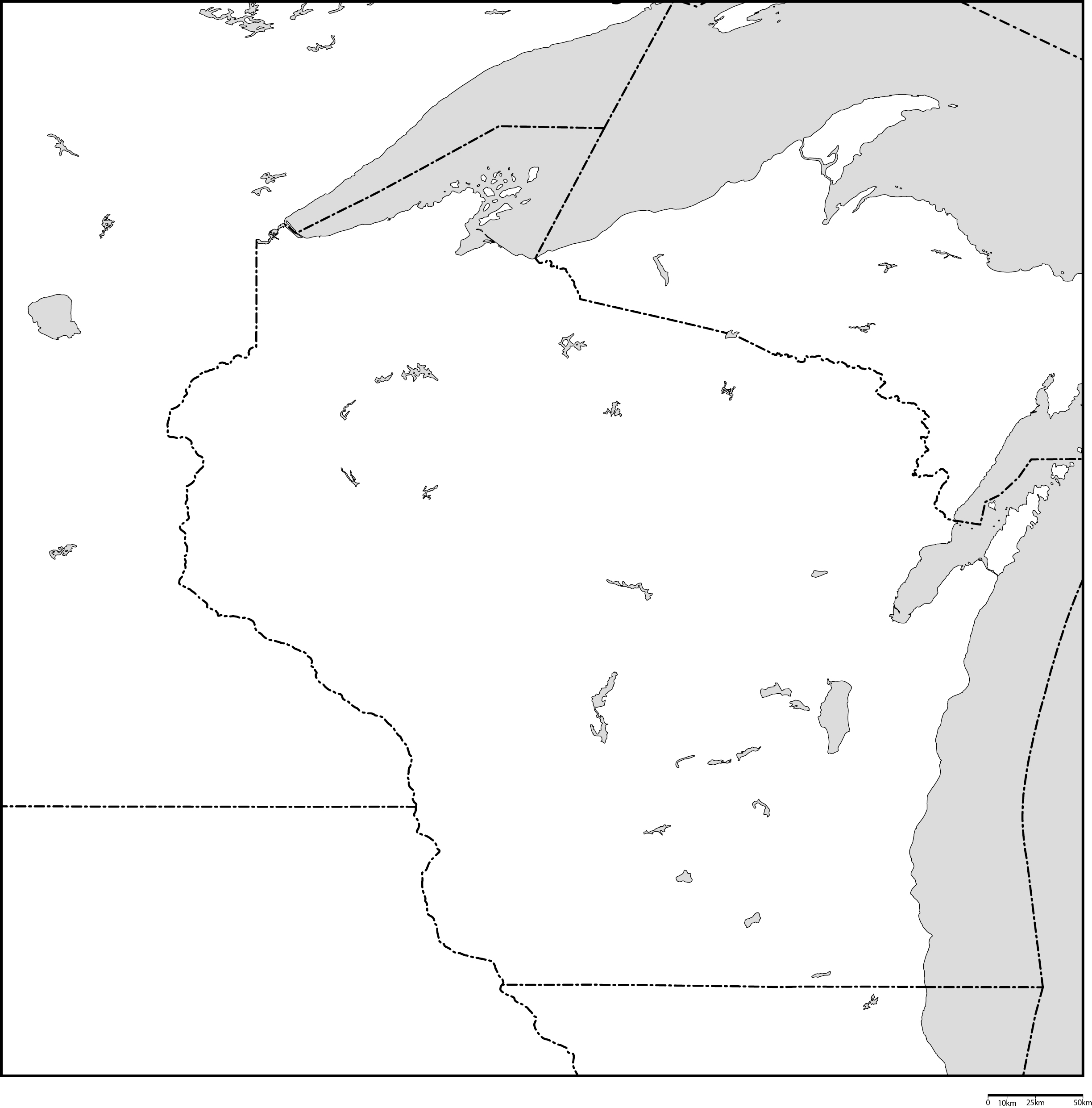 ウィスコンシン州白地図フリーデータの画像