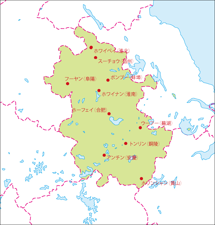 安徽省地図(主な都市あり)のフリーデータの画像