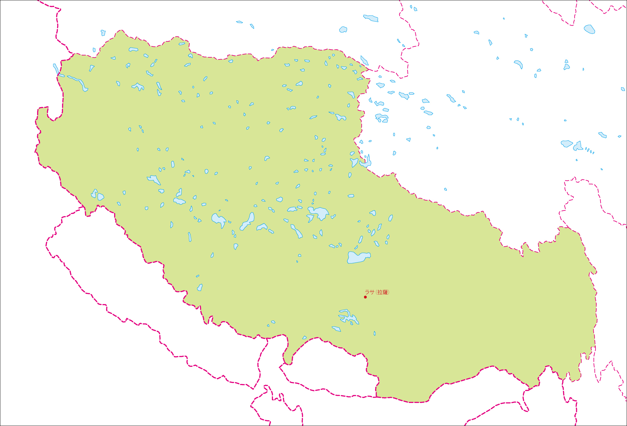 チベット自治区地図(省都あり)のフリーデータの画像