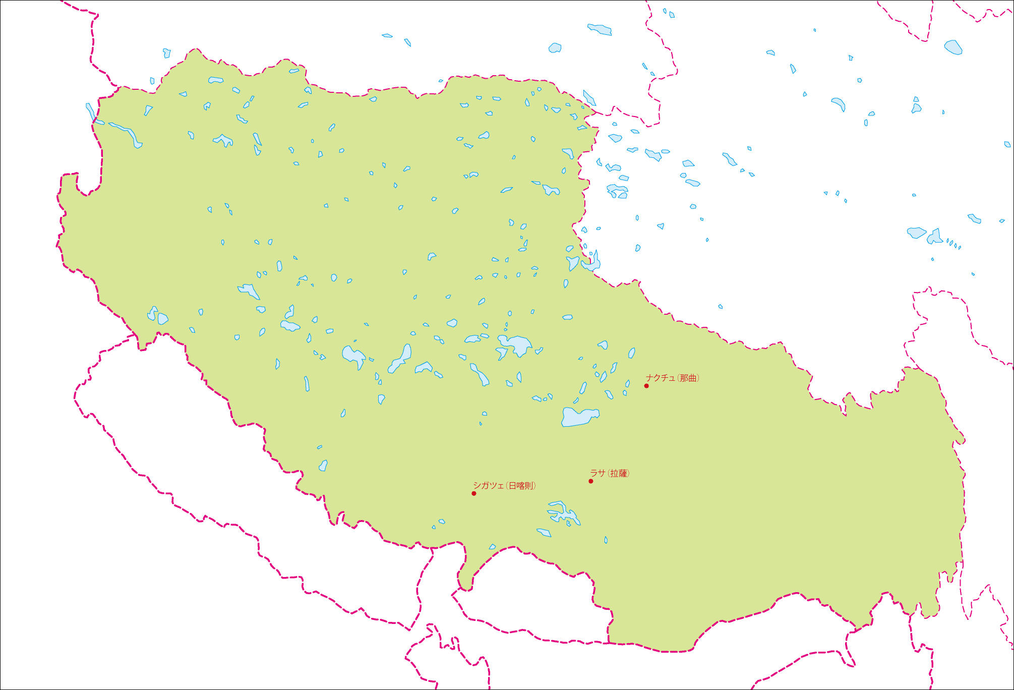 チベット自治区地図(主な都市あり)のフリーデータの画像