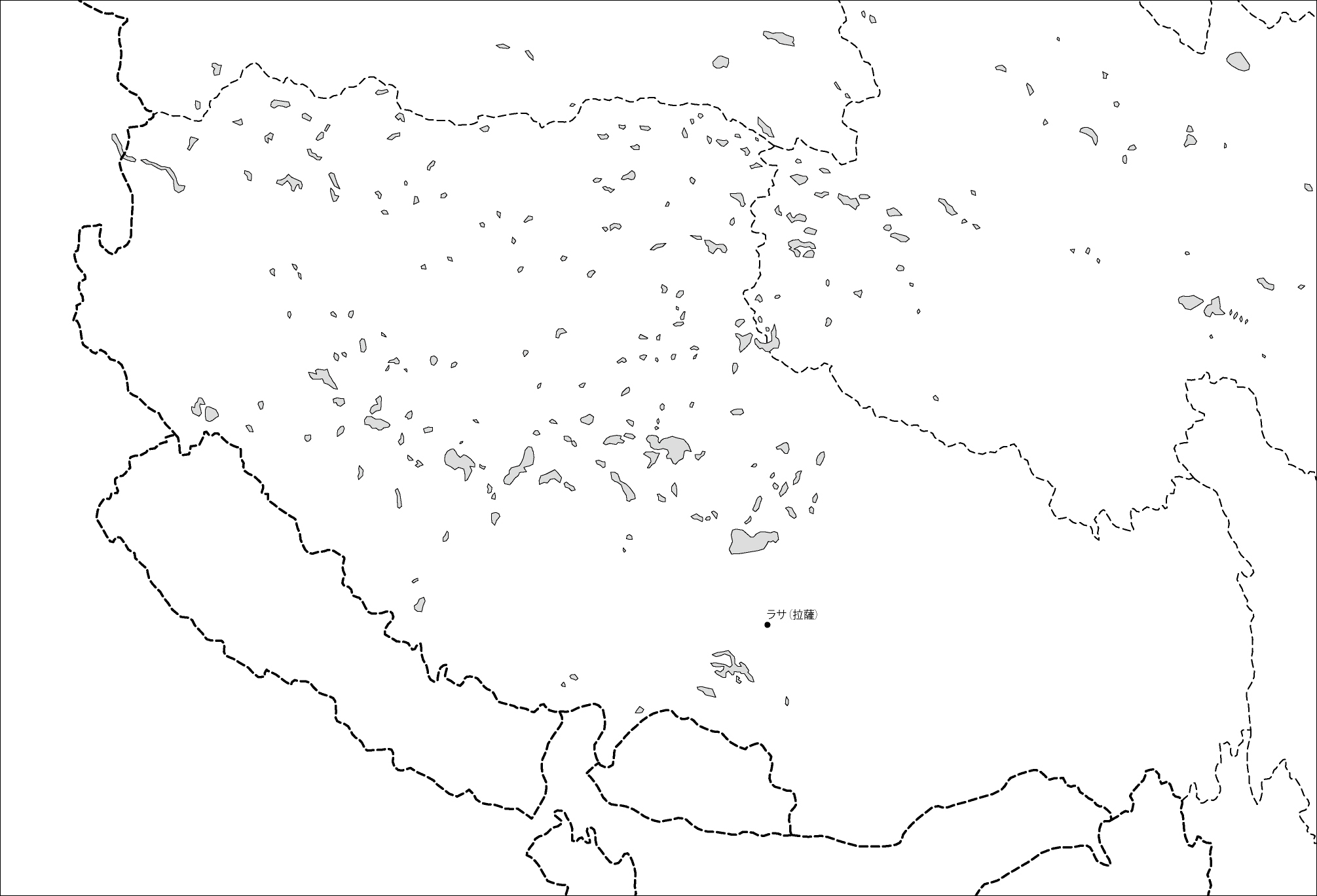 チベット自治区白地図(省都あり)のフリーデータの画像