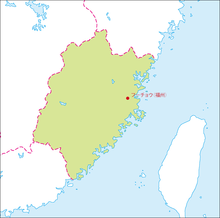 福建省地図(省都あり)のフリーデータの画像