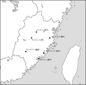 福建省白地図(主な都市あり)の小さい画像
