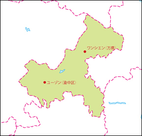 重慶市地図(主な都市あり)の小さい画像