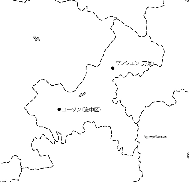 重慶市白地図(主な都市あり)のフリーデータの画像