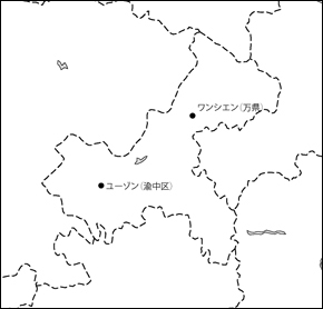 重慶市白地図(主な都市あり)の小さい画像