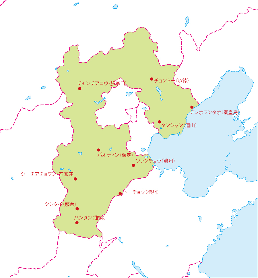 河北省地図(主な都市あり)のフリーデータの画像
