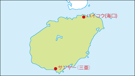 海南省地図(主な都市あり)のフリーデータの画像