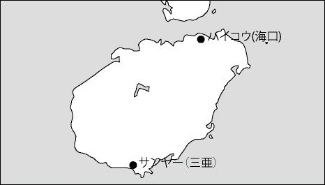 海南省白地図(主な都市あり)のフリーデータの画像