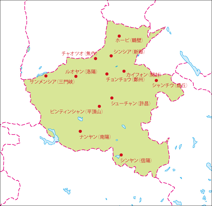 河南省地図(主な都市あり)のフリーデータの画像