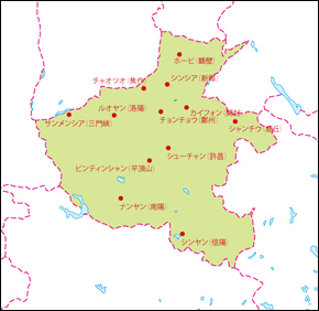 河南省地図(主な都市あり)の小さい画像