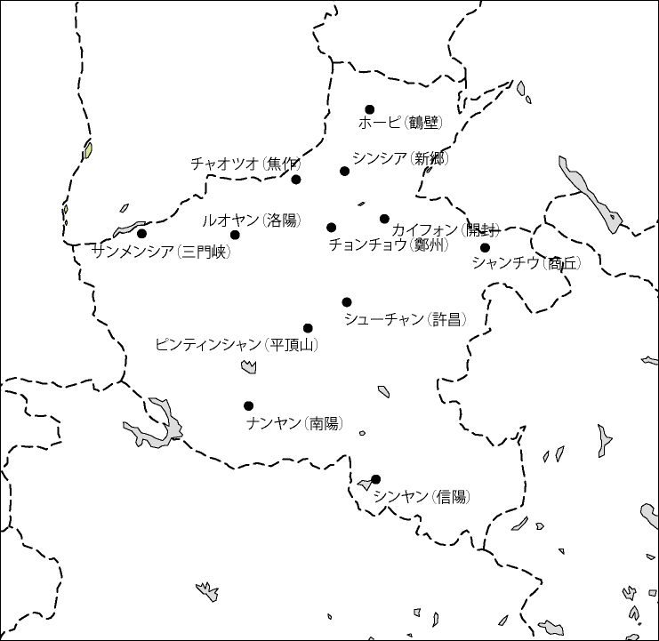 河南省白地図(主な都市あり)のフリーデータの画像