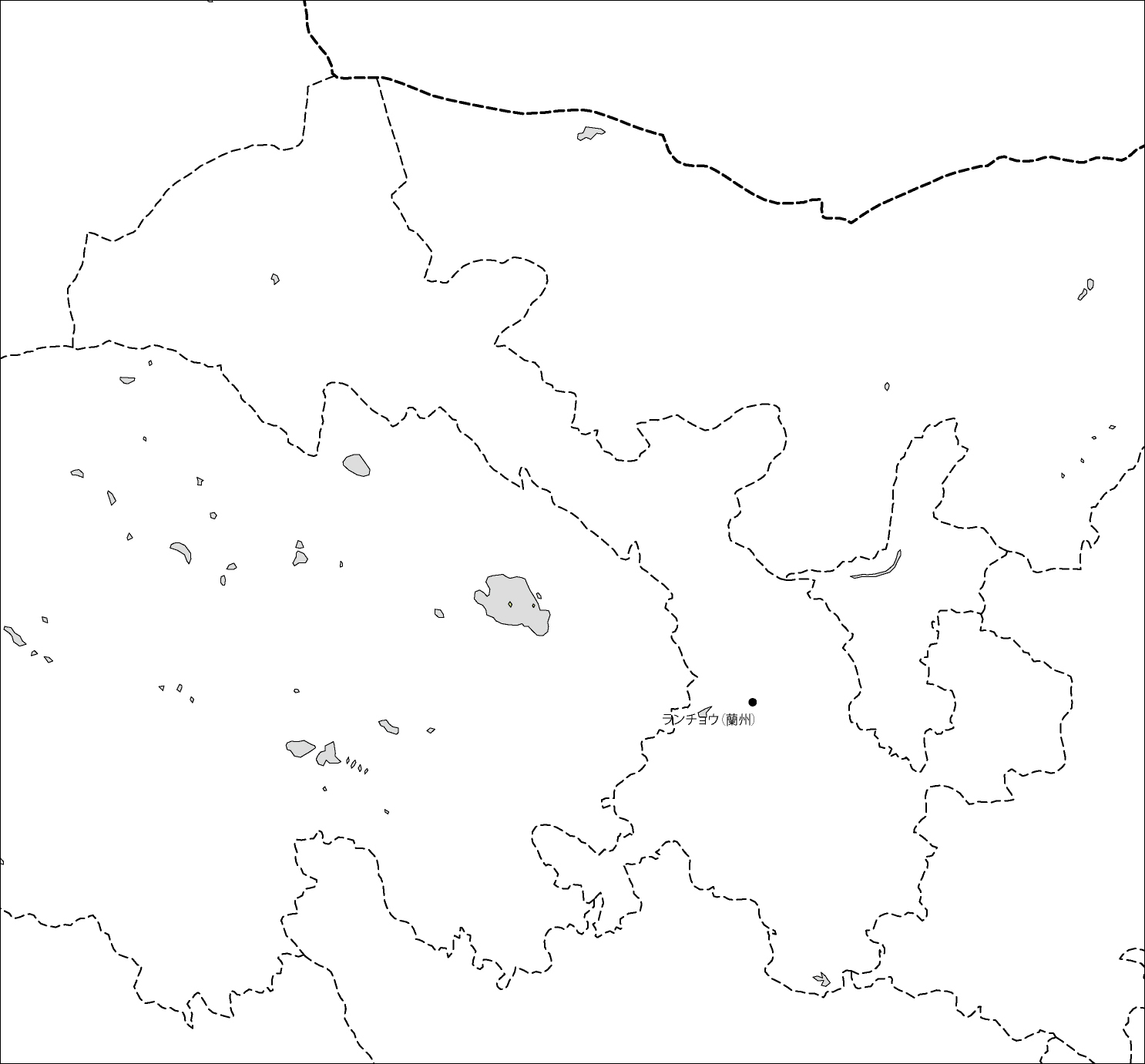 甘粛省白地図(省都あり)のフリーデータの画像