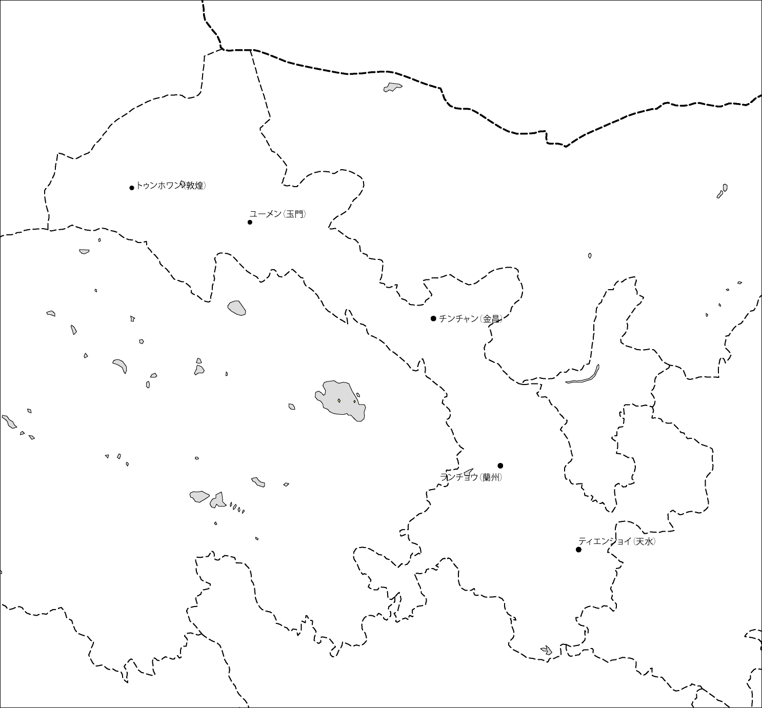 甘粛省白地図(主な都市あり)のフリーデータの画像
