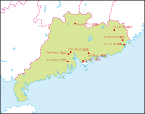 広東省地図(主な都市あり)の小さい画像