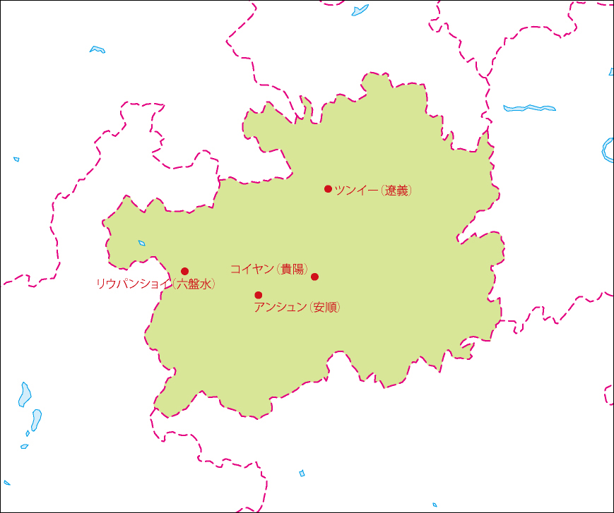 貴州省地図(主な都市あり)のフリーデータの画像