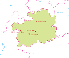 貴州省地図(主な都市あり)の小さい画像