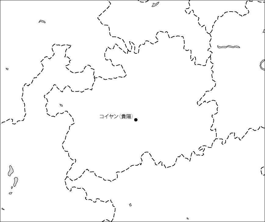 貴州省白地図(省都あり)のフリーデータの画像