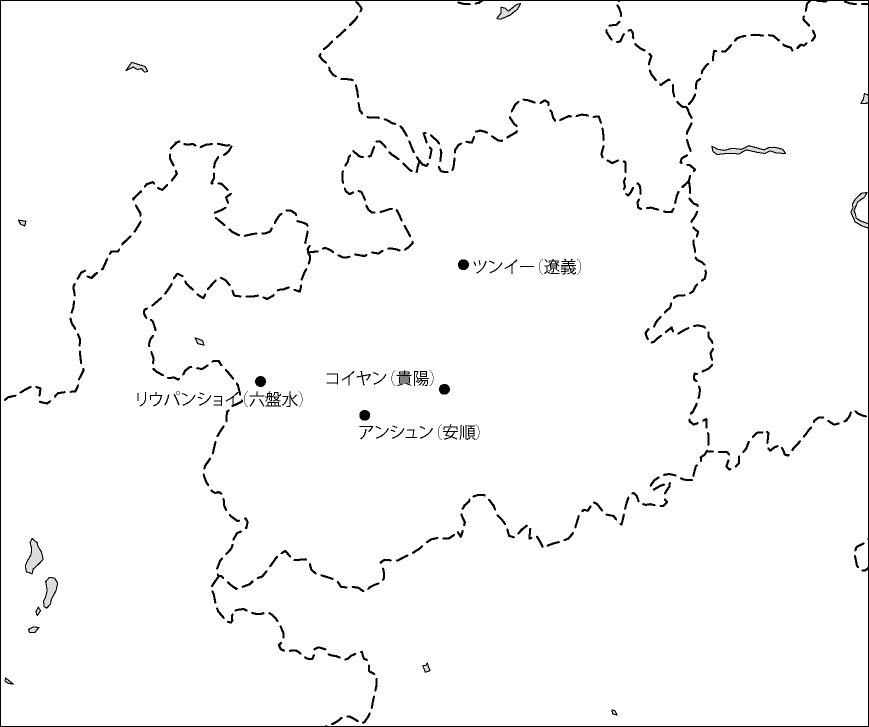 貴州省白地図(主な都市あり)のフリーデータの画像