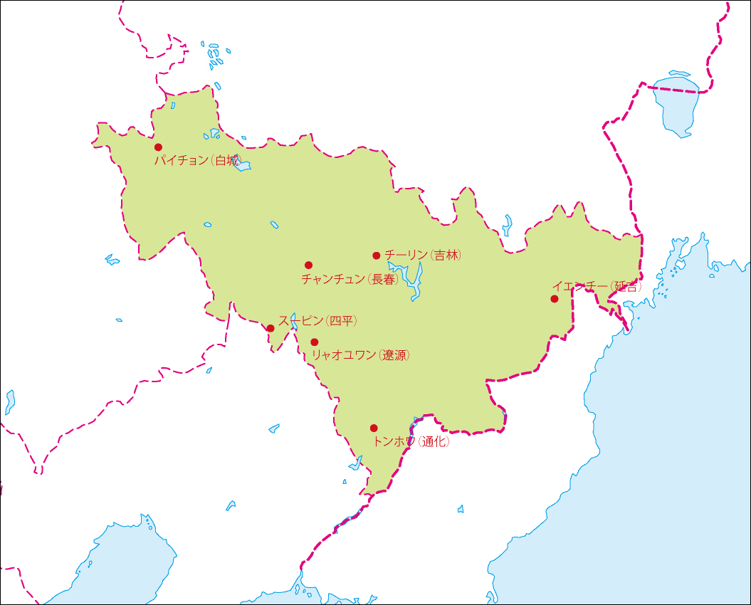 吉林省地図(主な都市あり)のフリーデータの画像