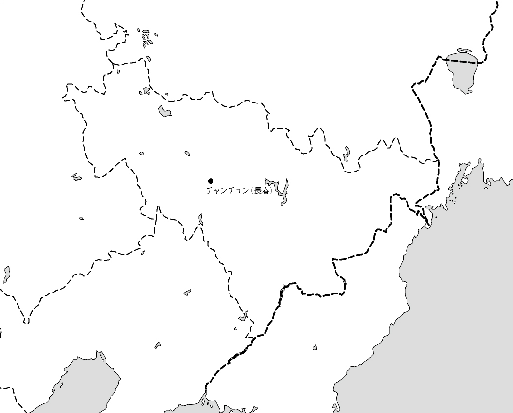吉林省白地図(省都あり)のフリーデータの画像