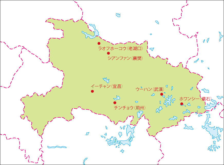 湖北省地図(主な都市あり)のフリーデータの画像