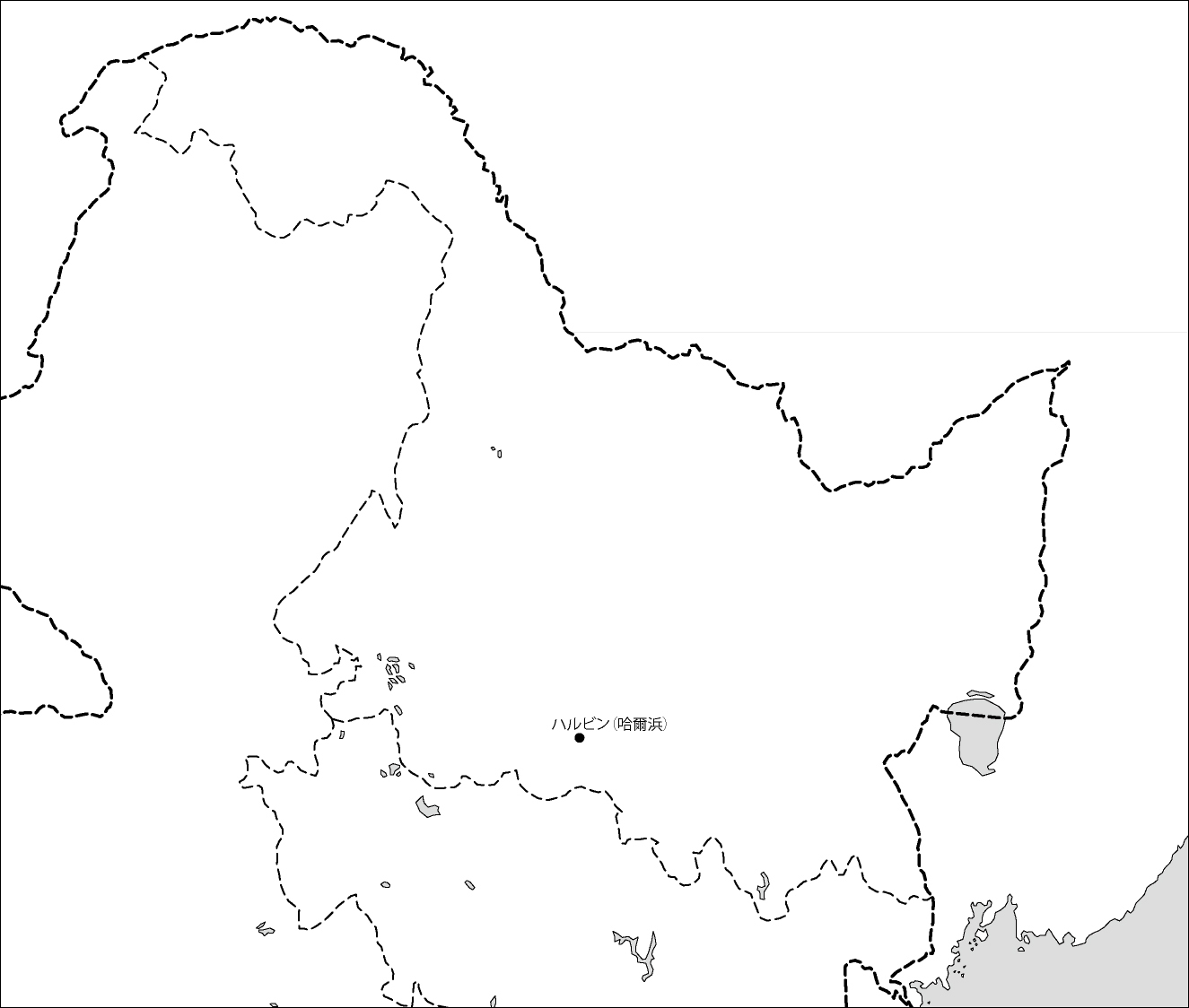 黒竜江省白地図(省都あり)のフリーデータの画像