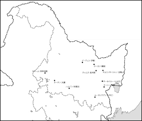 黒竜江省白地図(主な都市あり)の小さい画像