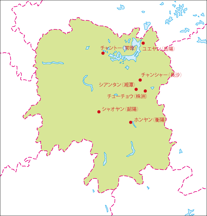 湖南省地図(主な都市あり)のフリーデータの画像