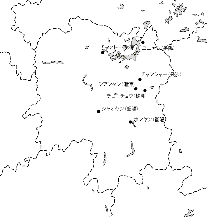 湖南省白地図(主な都市あり)のフリーデータの画像