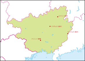 広西チワン族自治区地図(主な都市あり)の小さい画像