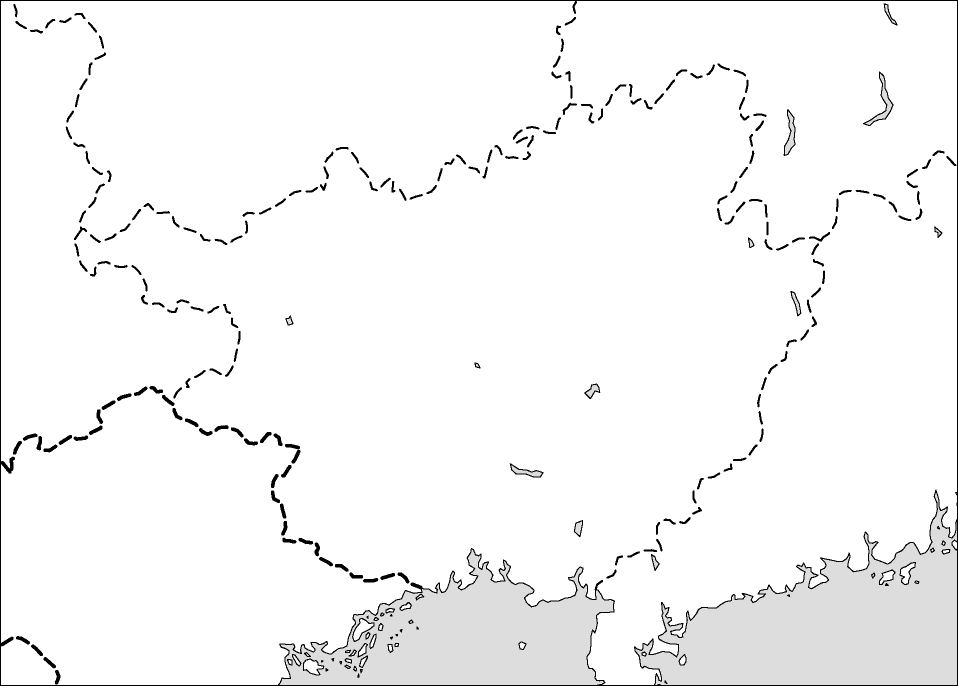 広西チワン族自治区白地図のフリーデータの画像