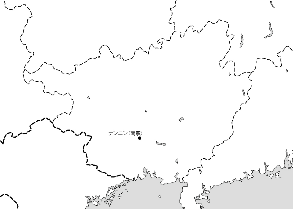 広西チワン族自治区白地図(省都あり)のフリーデータの画像