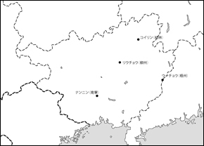 広西チワン族自治区白地図(主な都市あり)の小さい画像