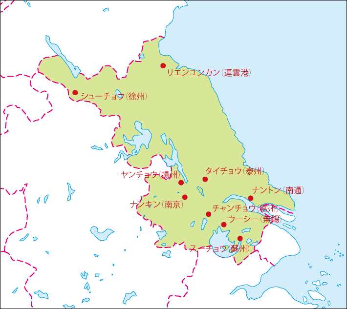 江蘇省地図(主な都市あり)のフリーデータの画像