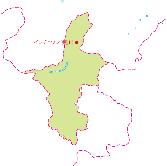 寧夏回族自治区地図(省都あり)のフリーデータの画像