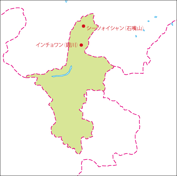 寧夏回族自治区地図(主な都市あり)のフリーデータの画像