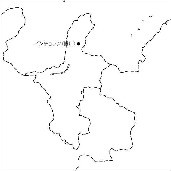 寧夏回族自治区白地図(省都あり)のフリーデータの画像